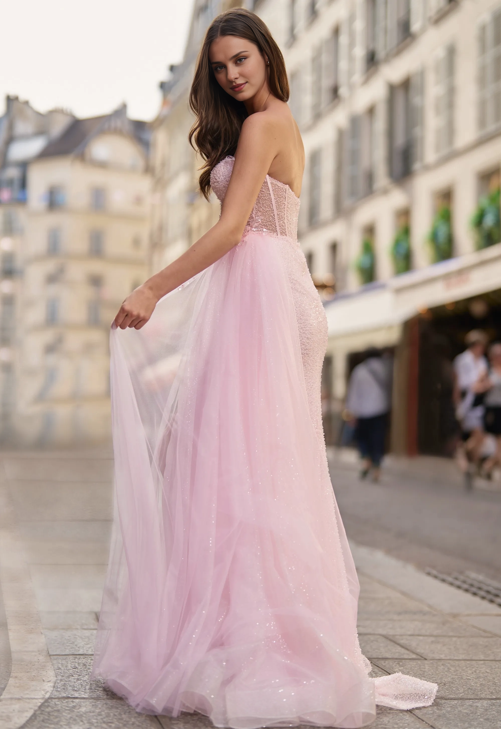 Robe Weitese en satin à paillettes et décolleté en cœur, sans bretelles, robe de bal sirène fendue, avec traîne